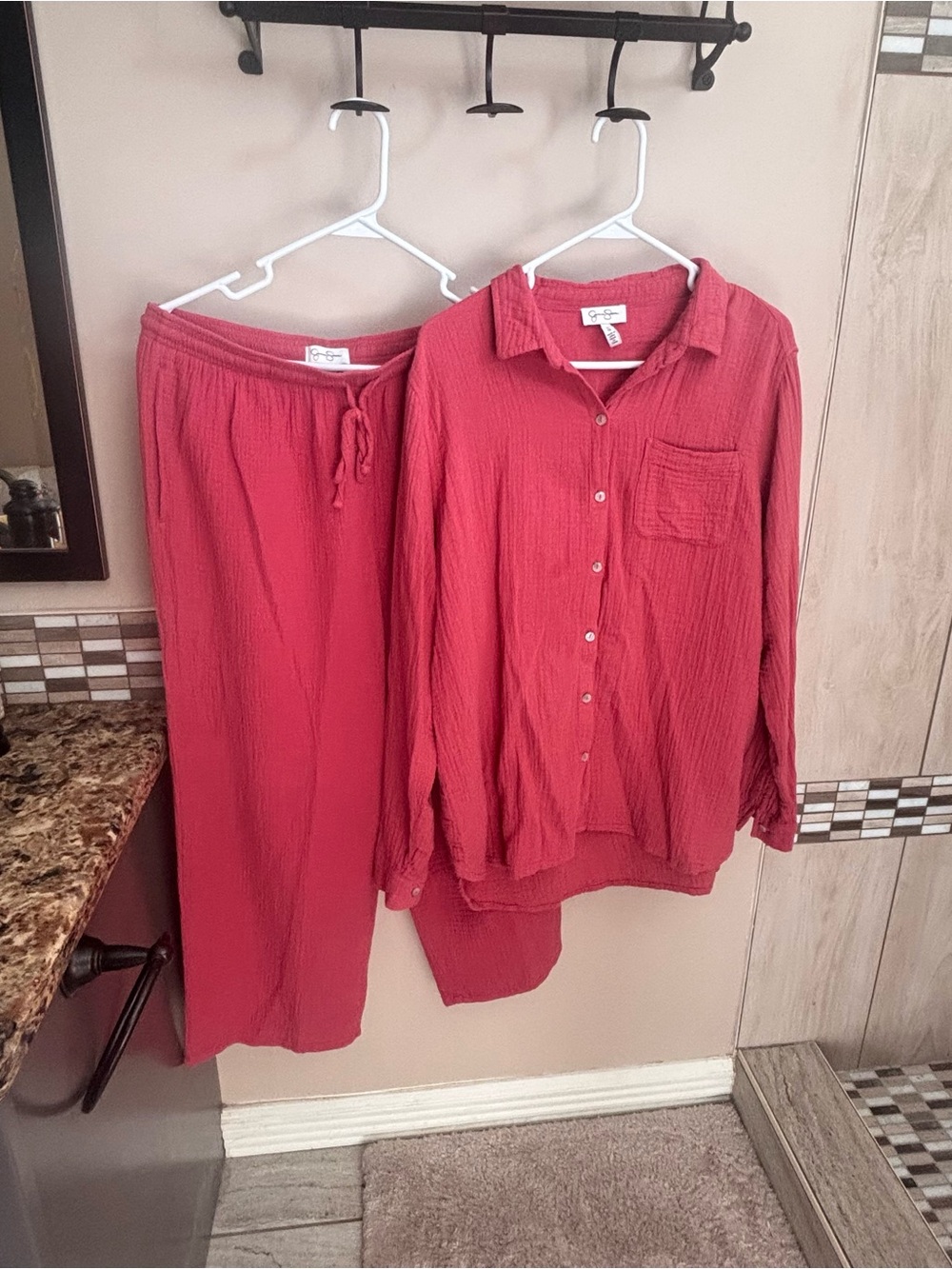 Jessica Simpson 2 Piece Lounge Set Reddish Coral Size Large 100% Cotton